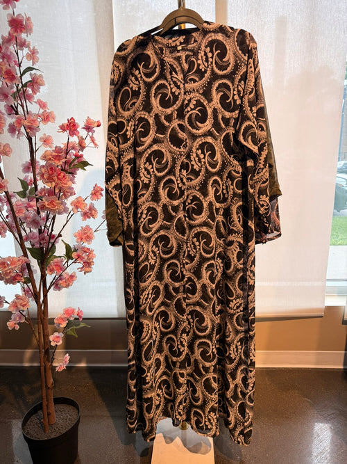 Black & Silver Pattern Abaya | Size 54 | W/ Scarf